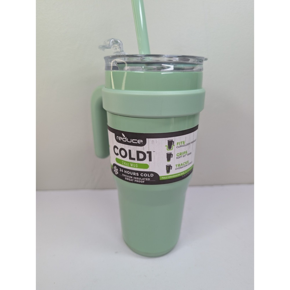 Reduce COLD1 Stainless Steel Glacier 24oz Cold Mug Cup‎ w/ Straw & Handle Green